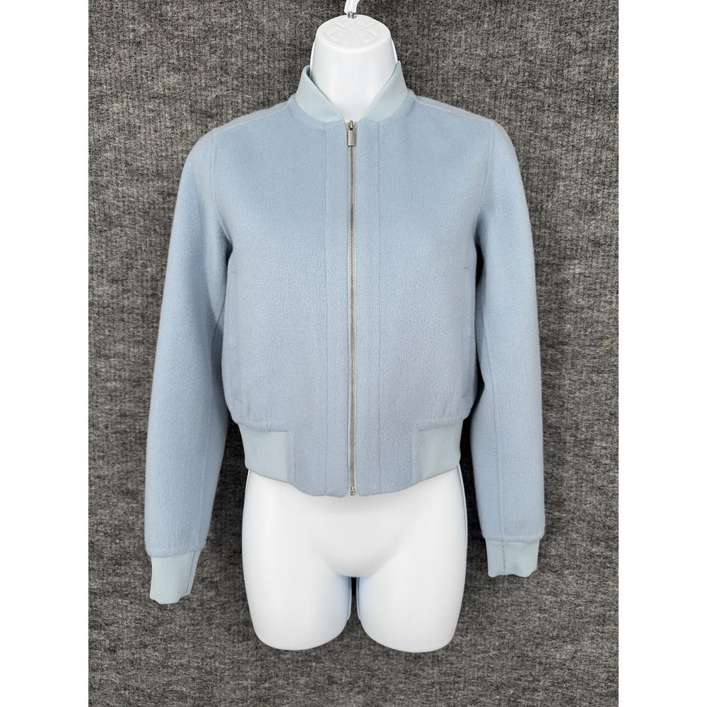 Theory‎ Brant Jacket Womens Petite XP Blue Wool Cashmere Bomber Full Zip Pockets